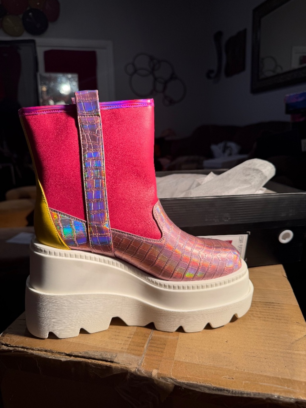 Cape Robbin Cesska Platform Bootie Multi Color Chunky Platform Boots Size 9